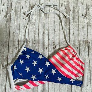 Victoria's Secret PINK Stars & Stripes Wrap Strappy Back Halter Bikini Top Sz S